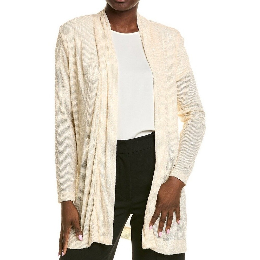 Anne Klein Drape Front Sequin Long Sleeve Parchment Cardigan Womens Size XL NWT